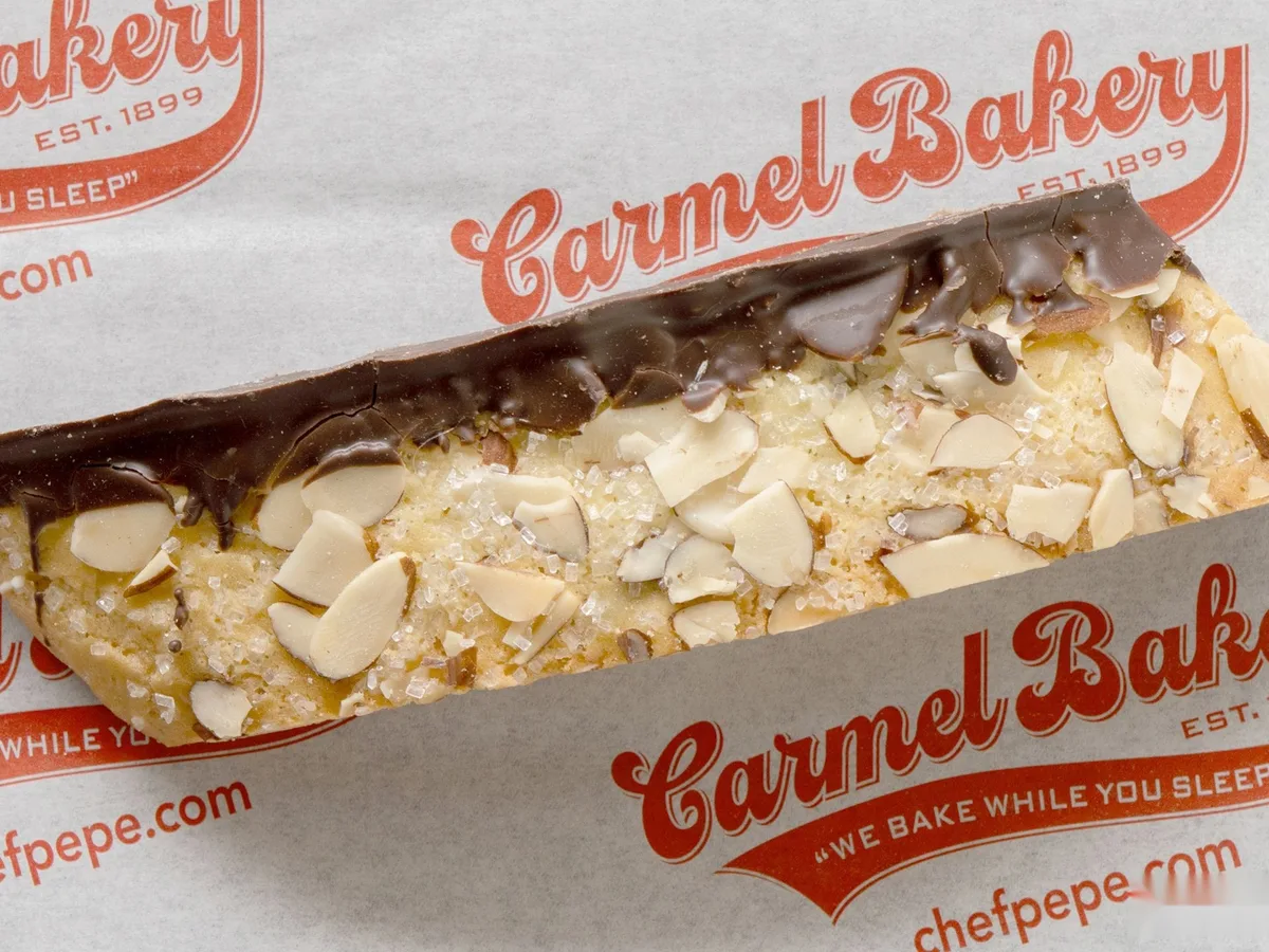 Grandma Celia's almond biscotti, dipped in chocolate