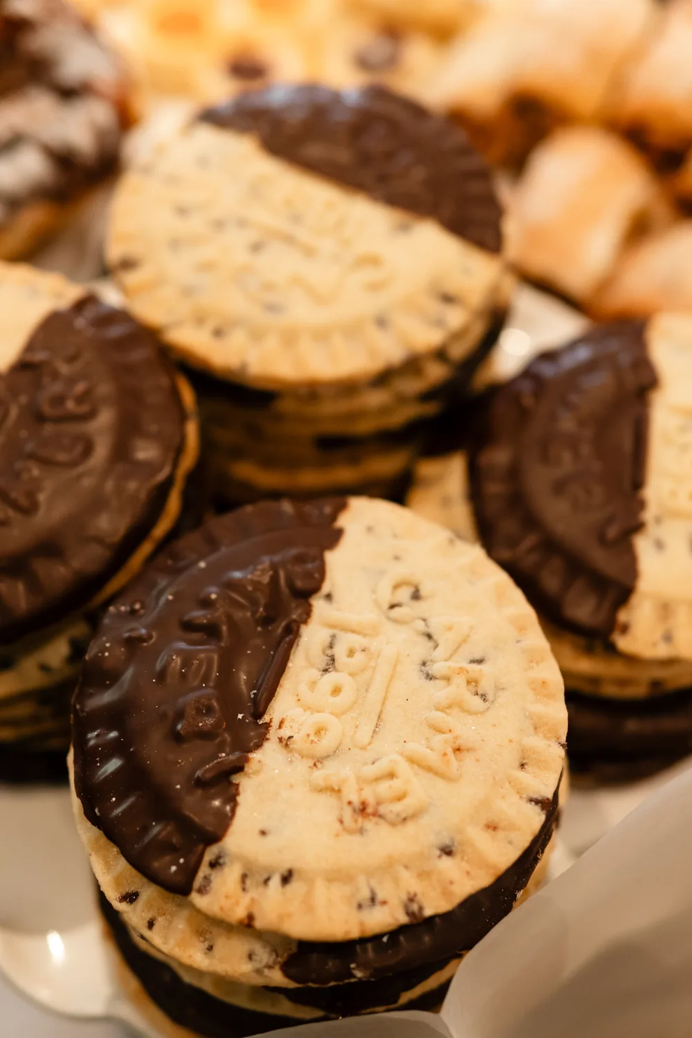 Chocolate-dipped sandwich cookies