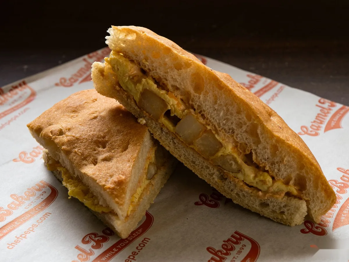 The breakfast sandwich on bakery focaccia