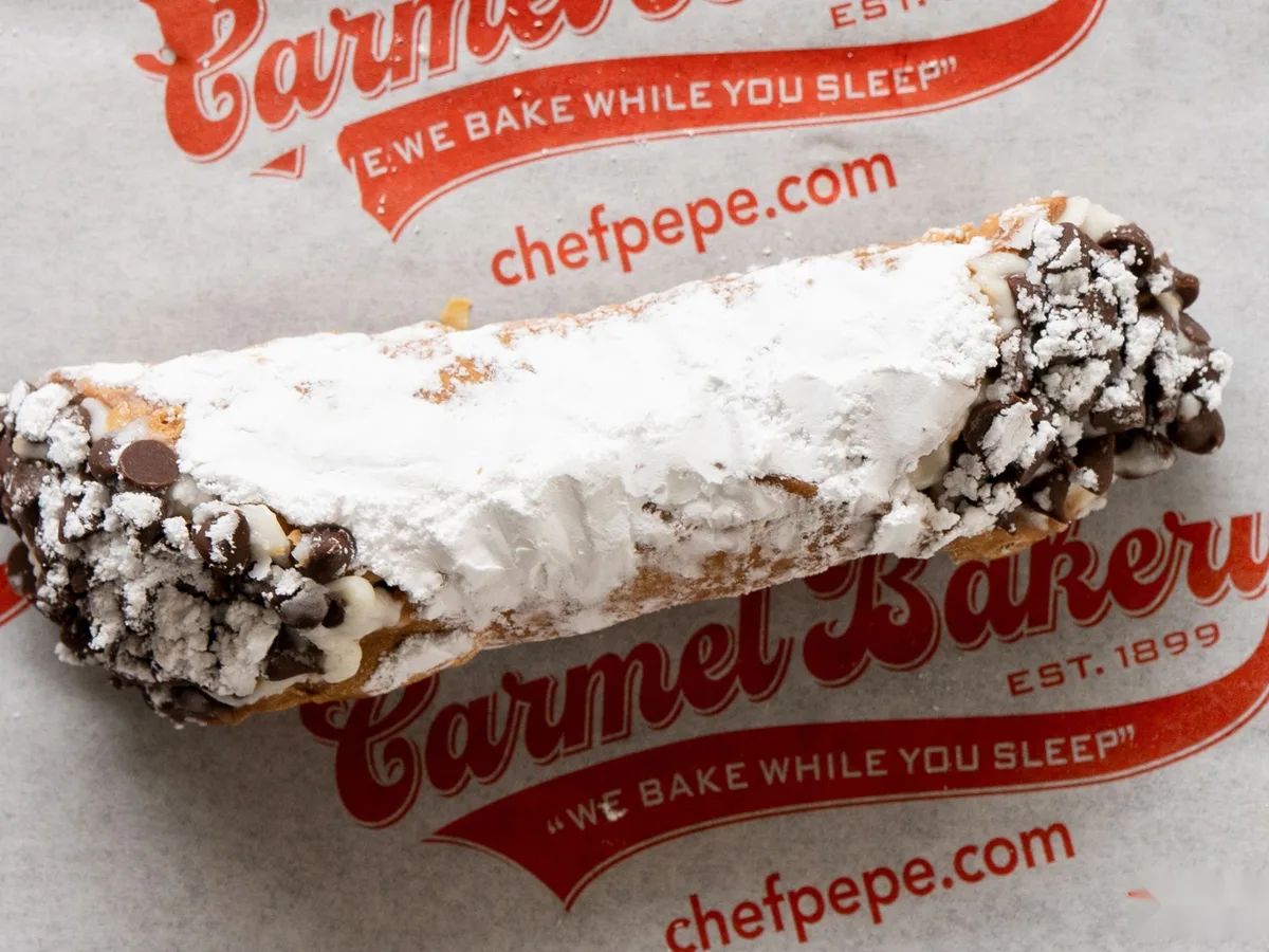 A black and white cannolo