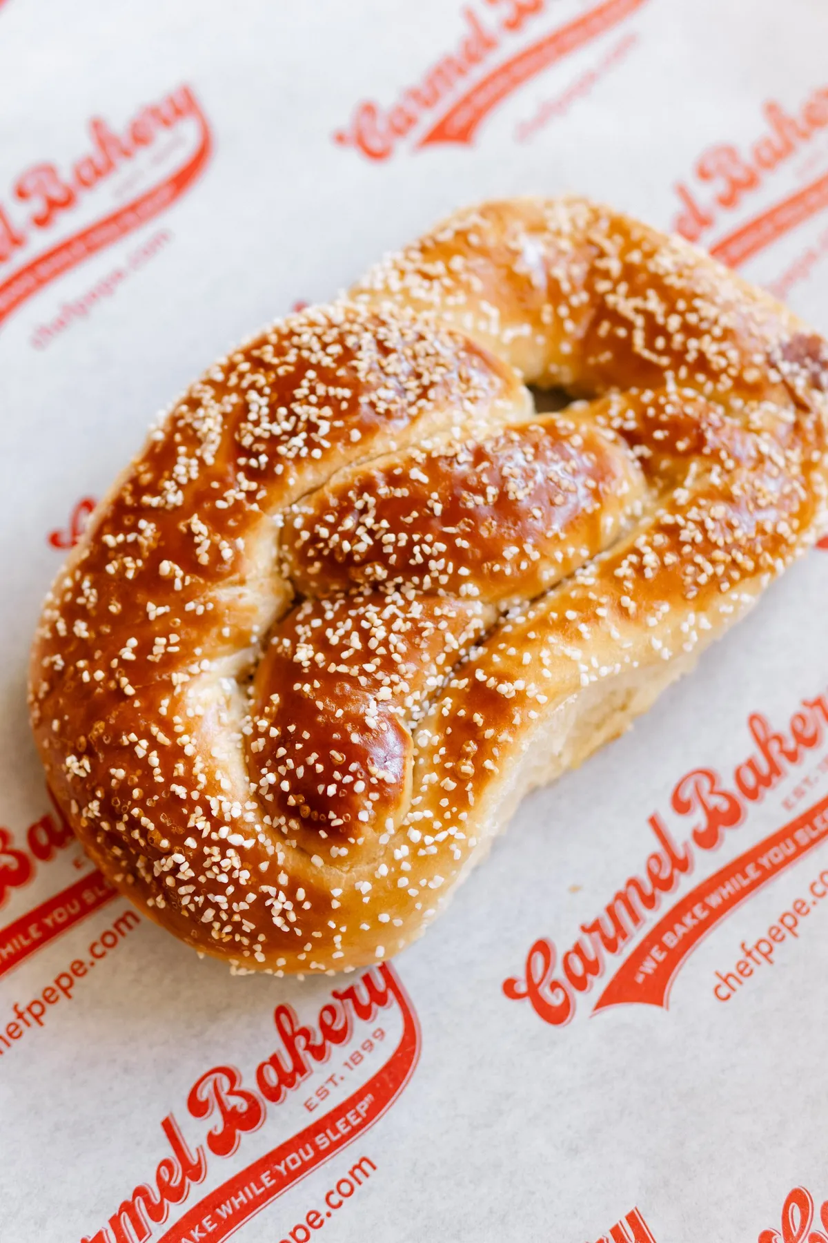 A giant salt pretzel, close up
