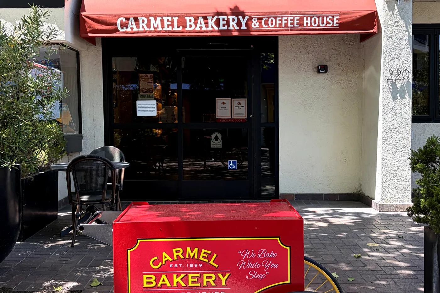 The Carmel Bakery storefront at the Portola Hotel in Monterey