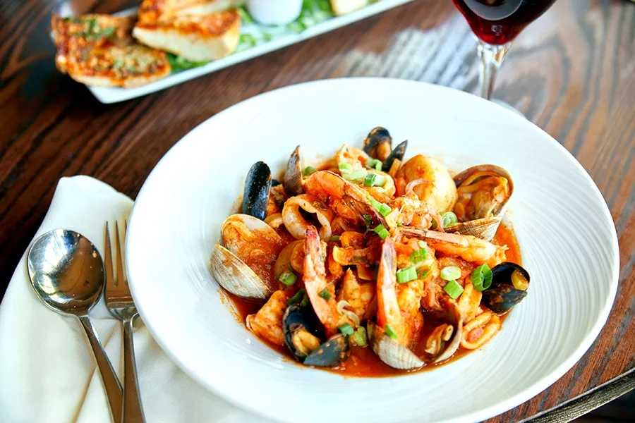 Cioppino at Little Napoli: clams, mussels and prawns in a tomato broth