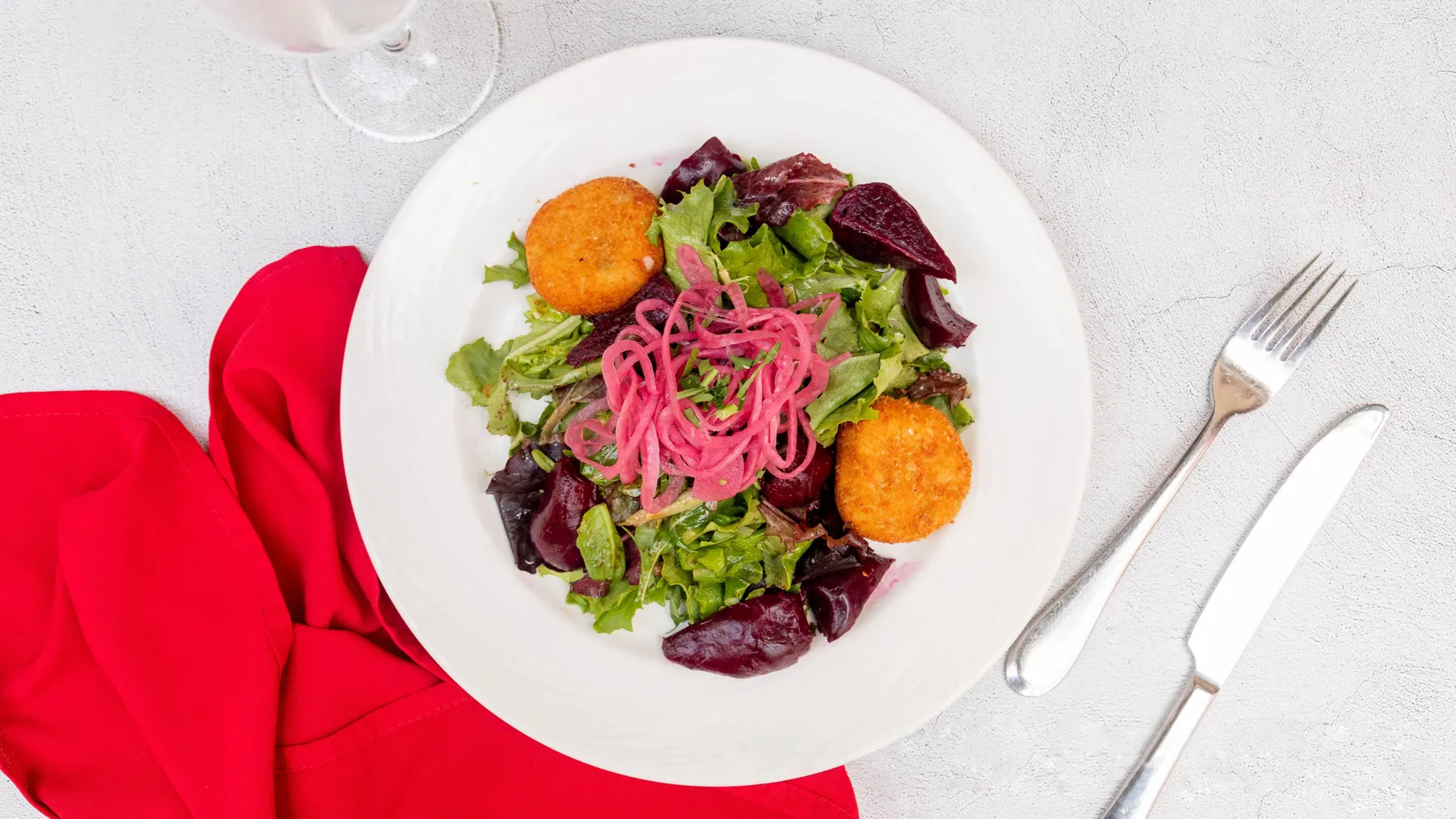 The Di Stefano salad at Little Napoli: mixed greens, roasted beets and crispy goat cheese