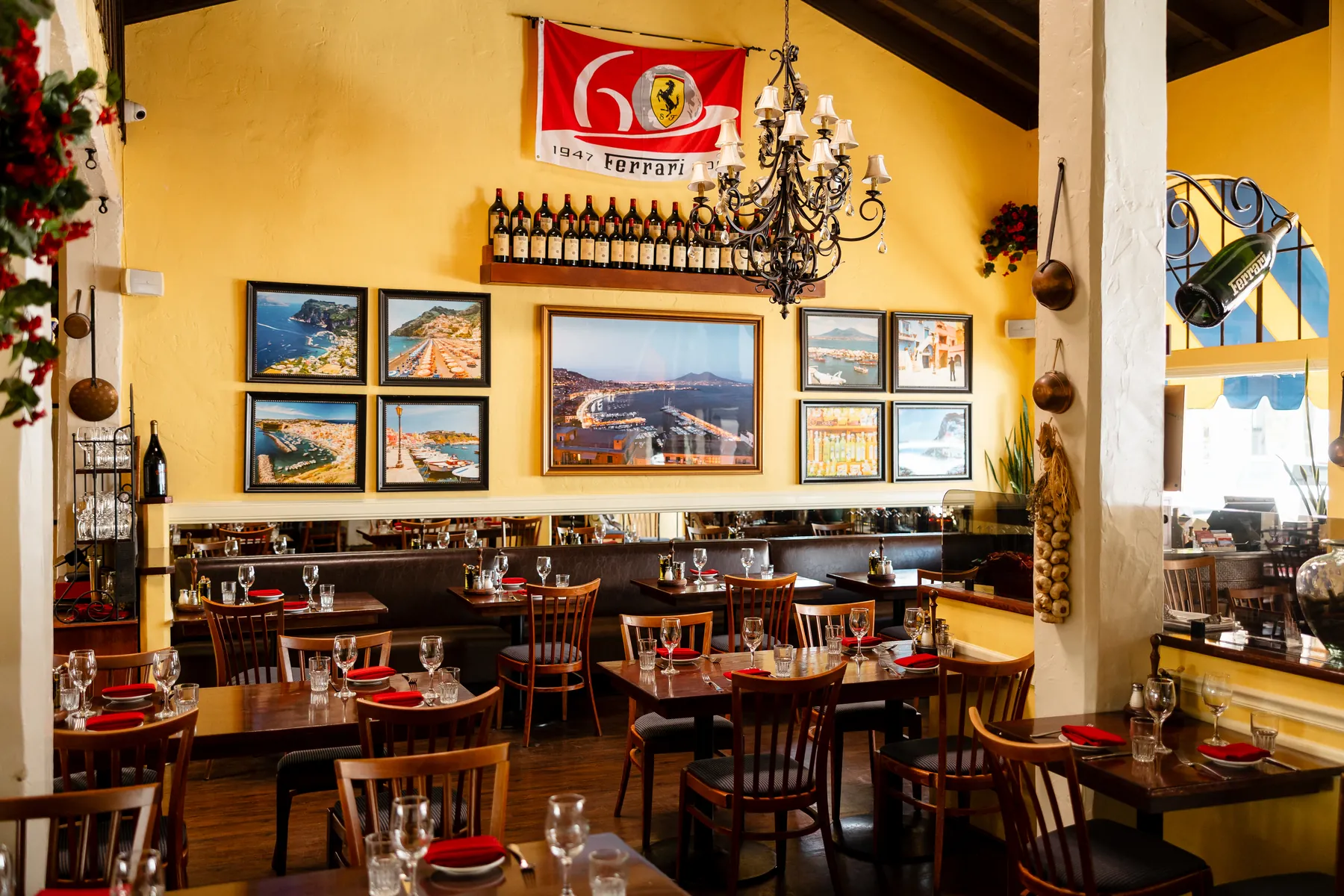 Tables set in the Little Napoli dining room
